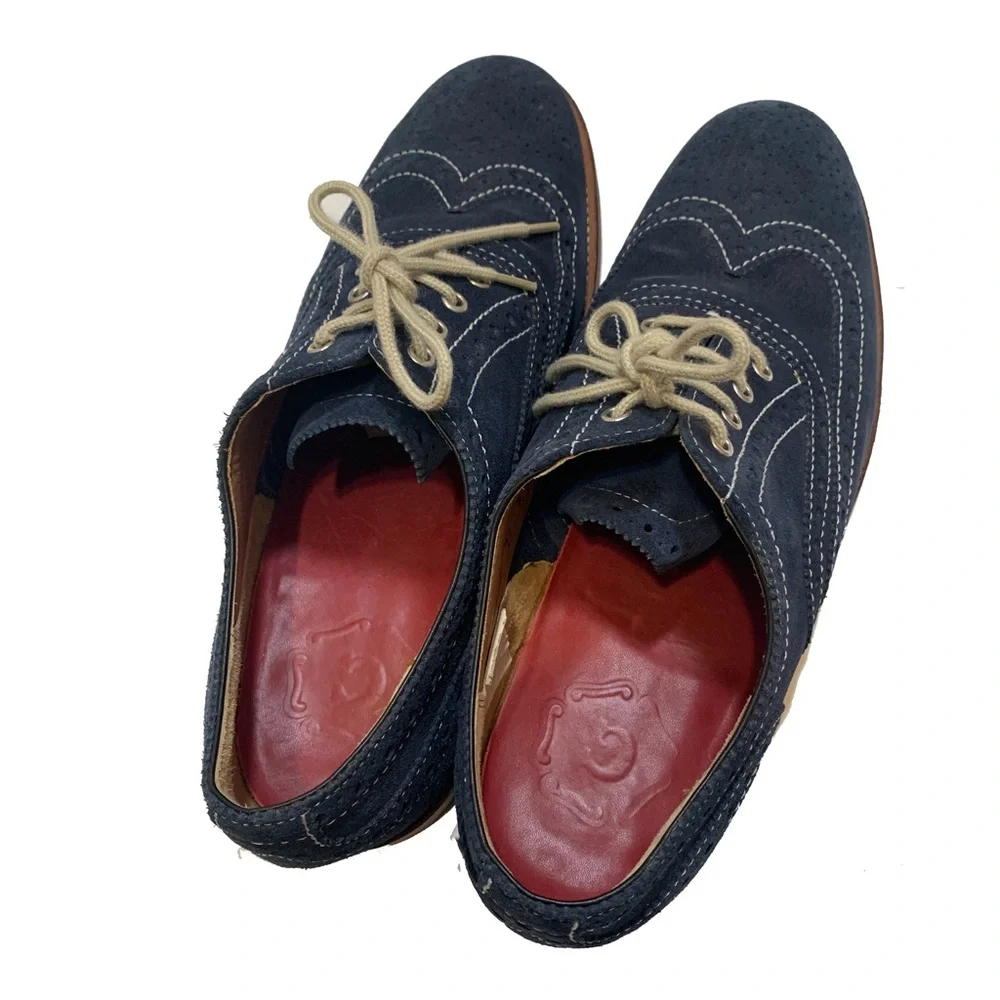 9 / Grenson men's navy blue suede wingtip oxford brogues shoes